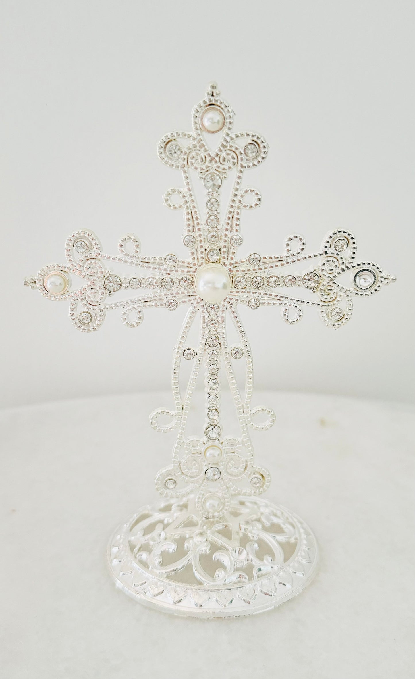 Silver Pearl Cross with Silver Pendants