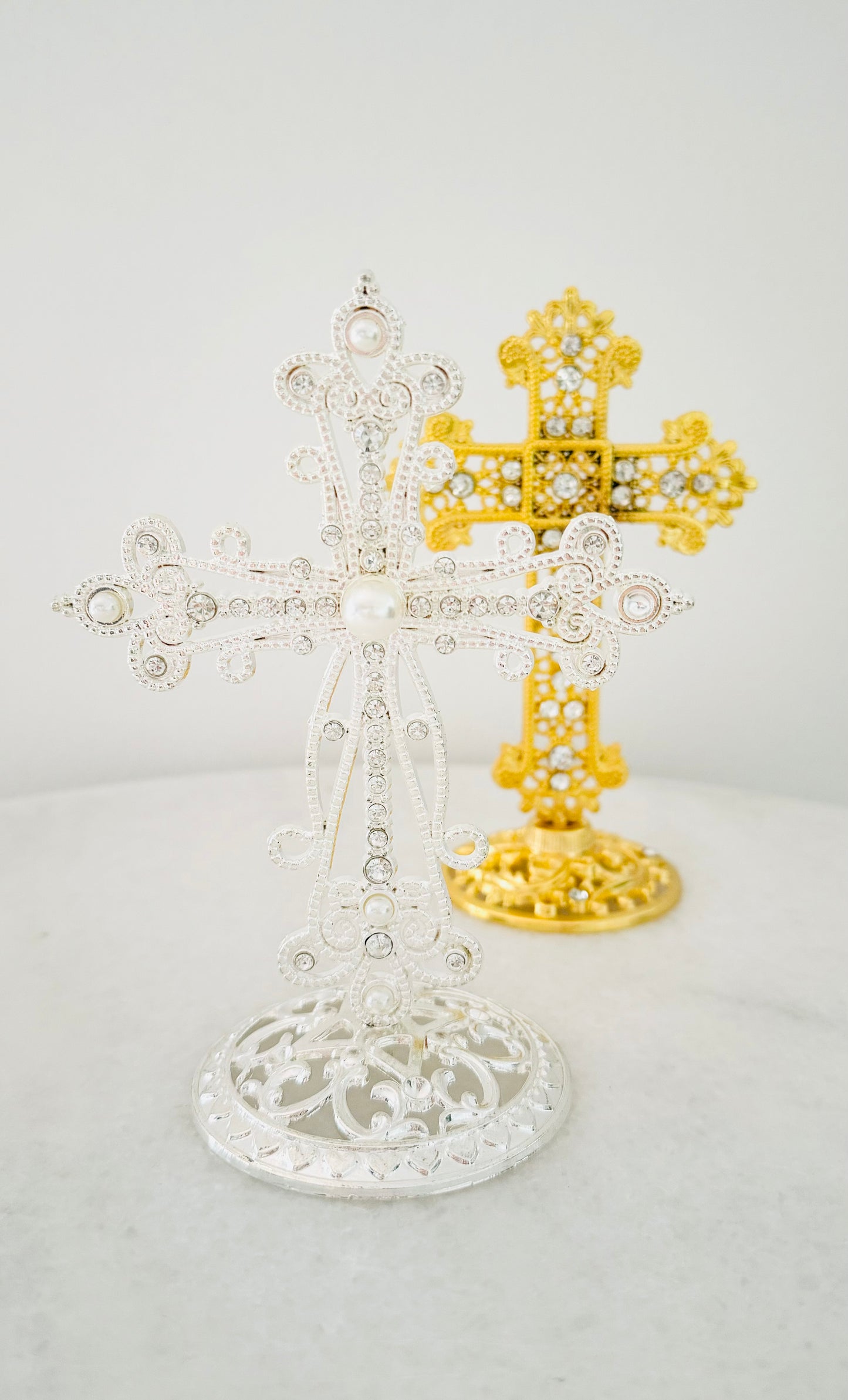 Silver Pearl Cross with Silver Pendants