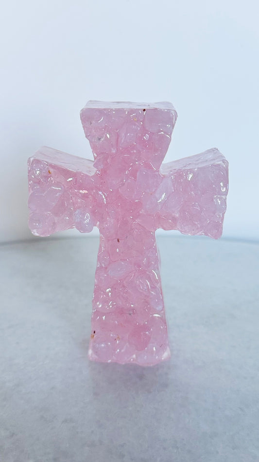 Rose Quatrz Crystal Cross